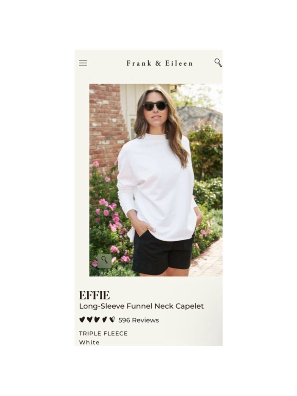 New Frank & Eileen Effie White Long-Sleeve Funnel Neck Triple Fleece Capelet M